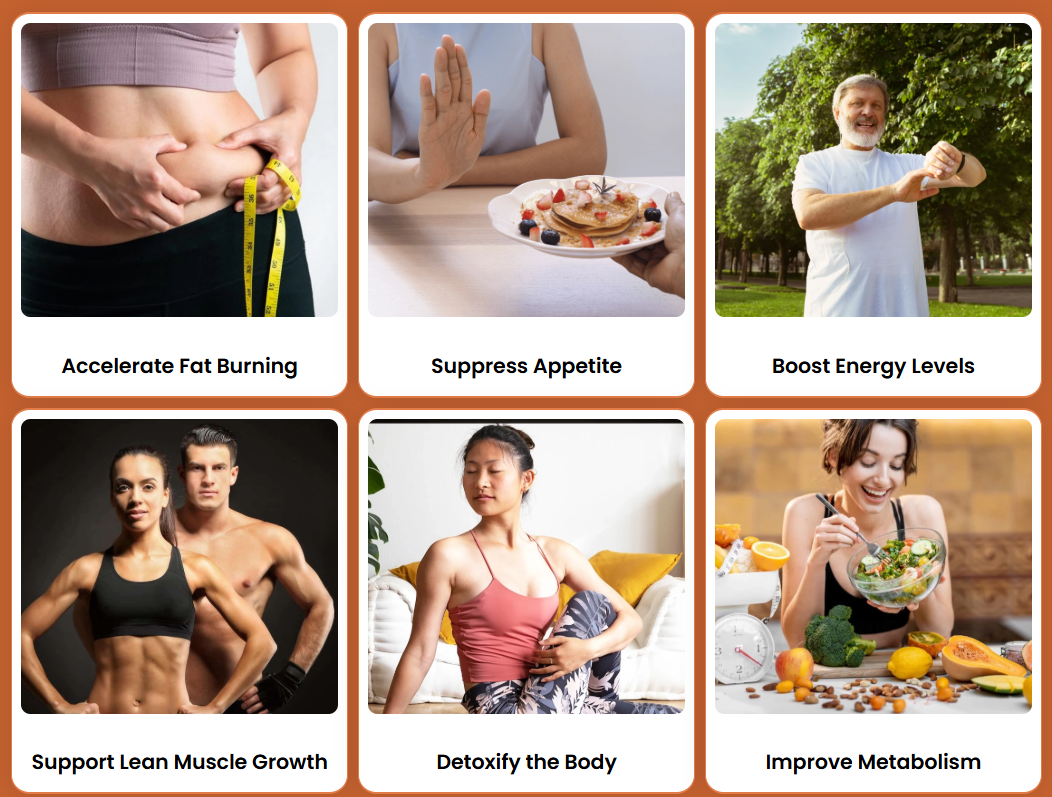 SodaSlim benefits overview — accelerate fat burning, suppress appetite, boost energy, support lean muscle, detoxify the body, improve metabolism